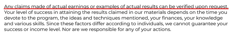 6K Filmmaker Earnings Disclaimer: Verification excerpt