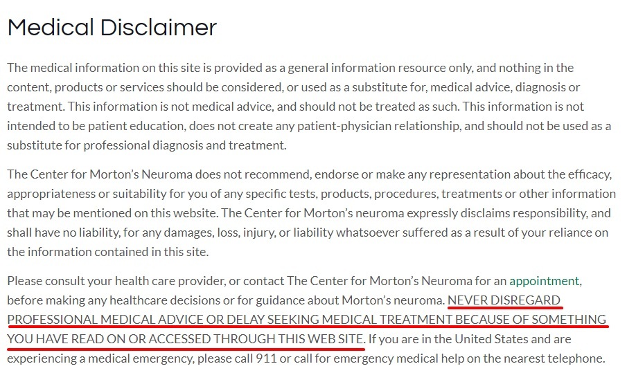 Center for Mortons Neuroma Medical Disclaimer