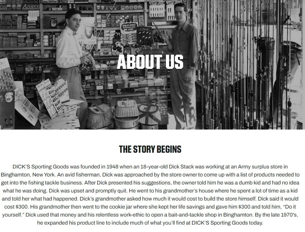 Dicks Sporting Goods About Us page excerpt