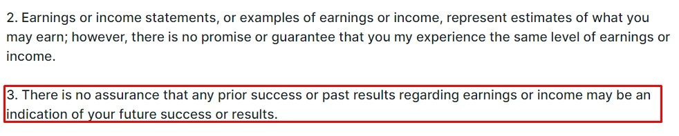 Predictable Profits earnings disclaimer - Past results excerpt