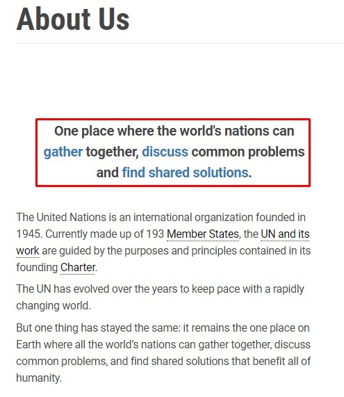 United Nations About Us page excerpt