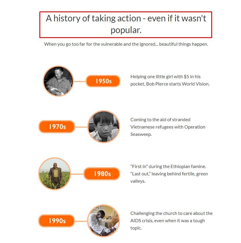 World Vision About Us page excerpt
