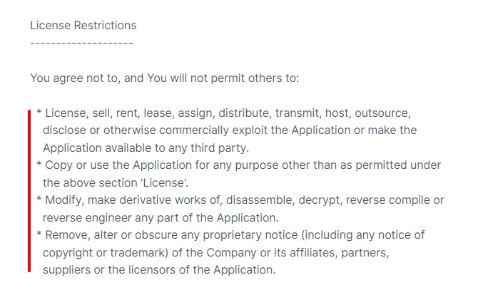 AlpineIQ EULA: License restrictions clause