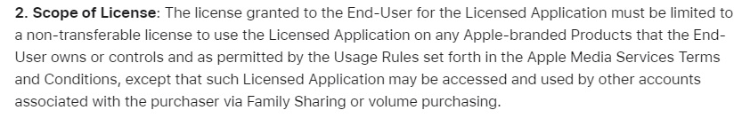 Apple Instructions for Minimum Terms of Developer's End-User License Agreement: Scope of License section
