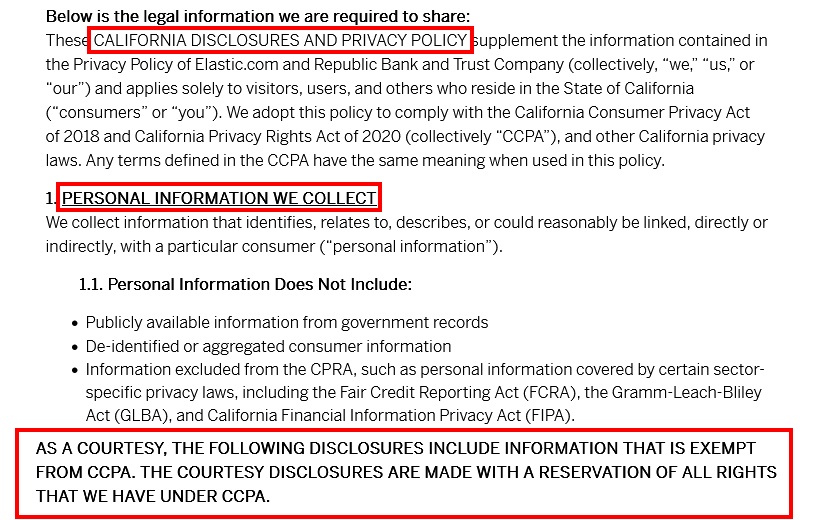 Elastic California Disclosures and Privacy Policy