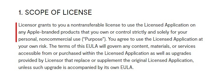 House of Marley EULA: Scope of License clause