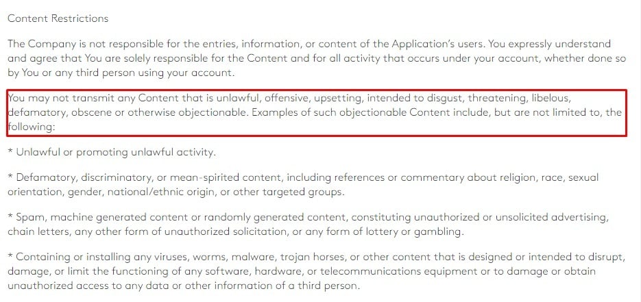 Pincanna EULA: Content Restrictions clause