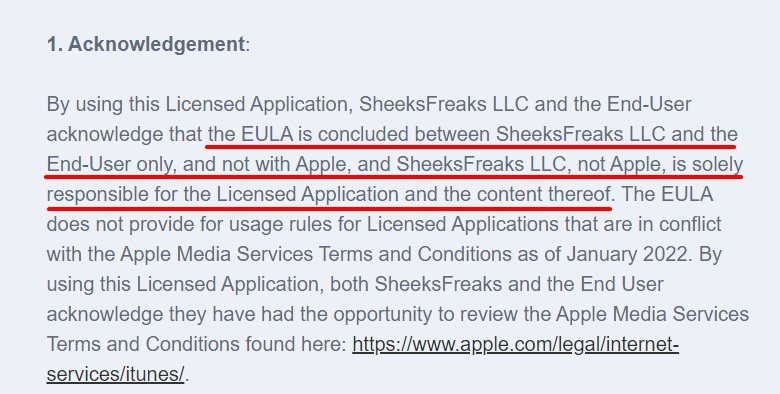SheeksFreaks EULA: Acknowledgement clause