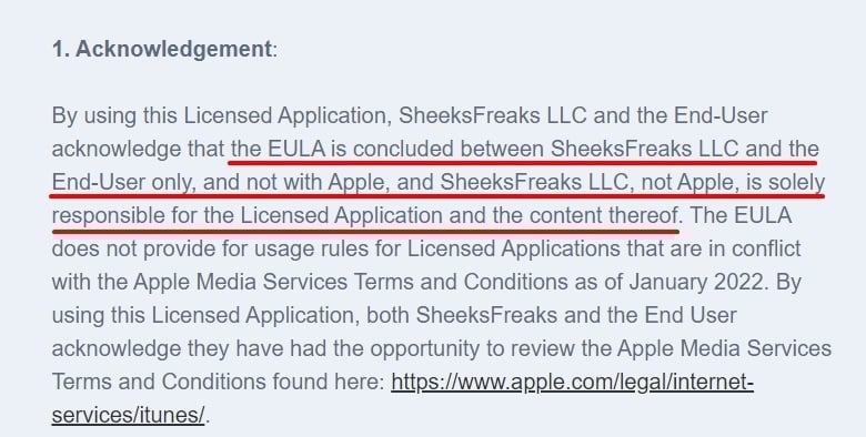 SheeksFreaks EULA: Acknowledgement clause
