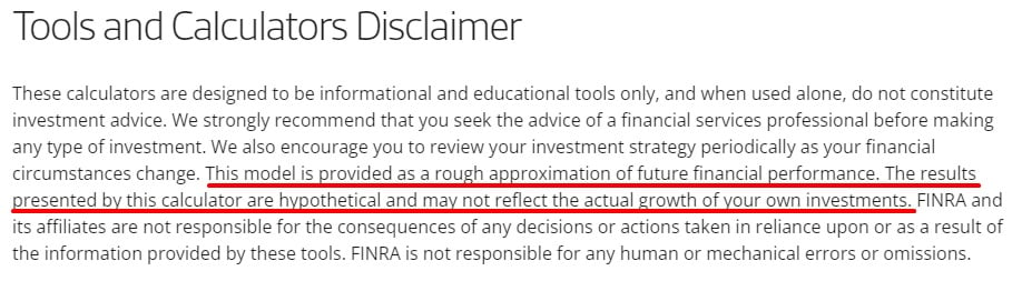 FINRA Tools and Calculators Financial Disclaimer