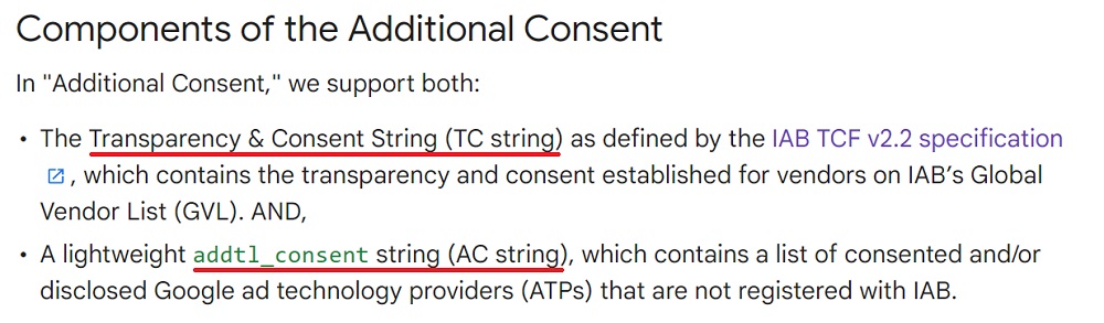 Google Components of Additional Consent excerpt