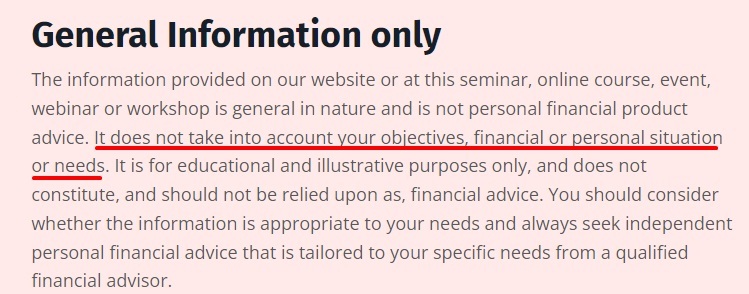 Ladies Finance Club disclaimer