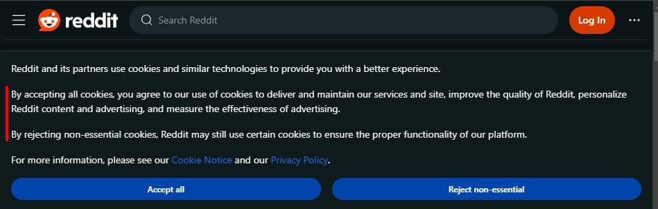 reddit cookie consent message
