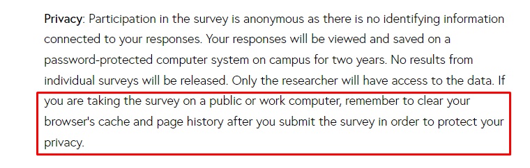 BGSU privacy survey disclaimer