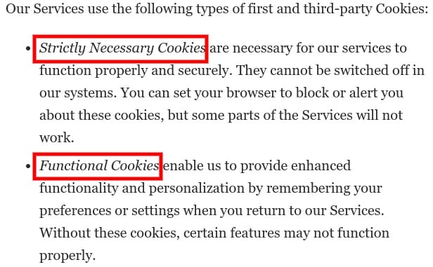 Cookies clause example
