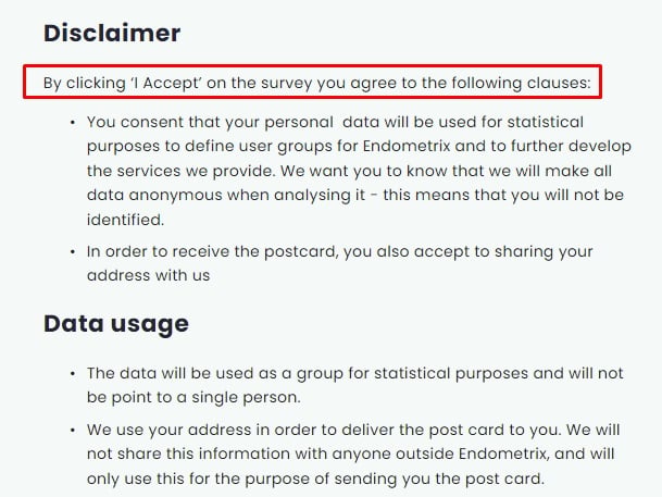 Endometrix Survey Disclaimer