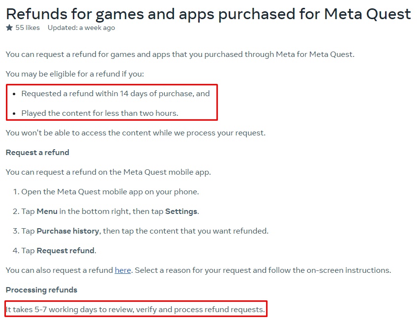 Meta refunds page