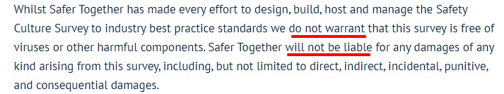Safer Together survey disclaimer