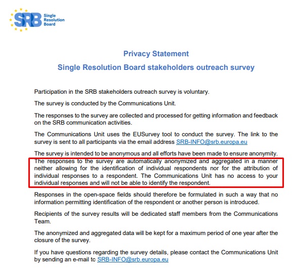 Single Resolution Board survey disclaimer