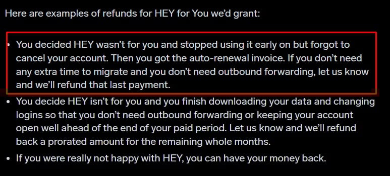 37signals Refund Policy excerpt