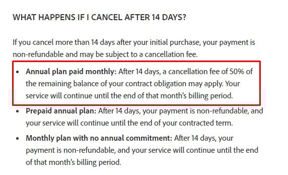 Adobe cancel clause