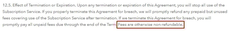 Ceros Terms and Conditions: Termination and fees clause