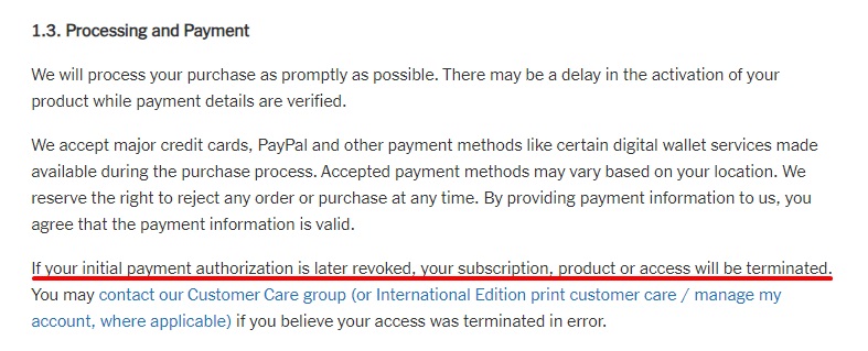 Generic Processing and Payment clause
