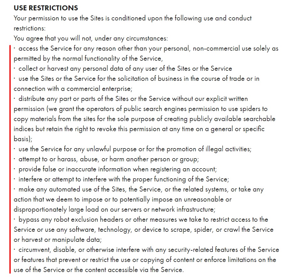 Generic Use Restrictions clause