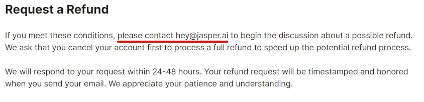 Jasper Refund Policy: Request a refund clause