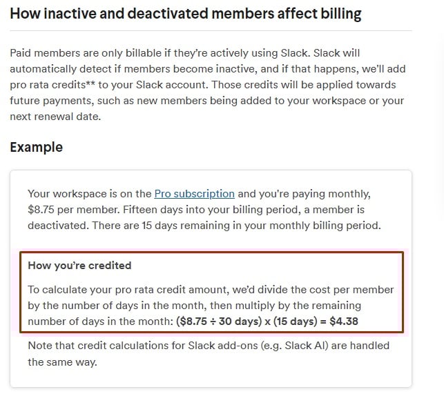 Slack Billing Policy: Credit clause