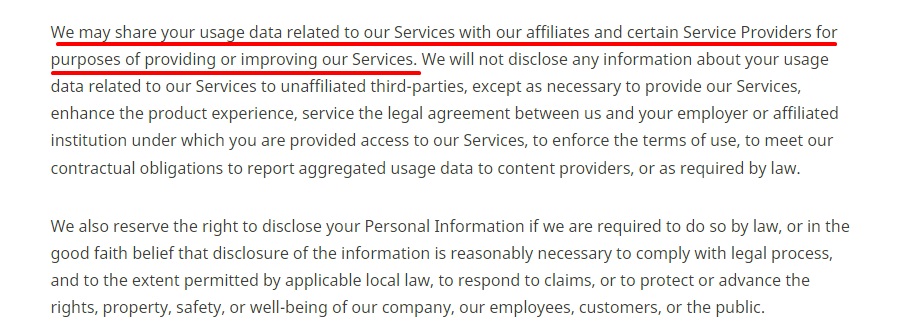 EBSCO Privacy Policy: Third party sharing clause