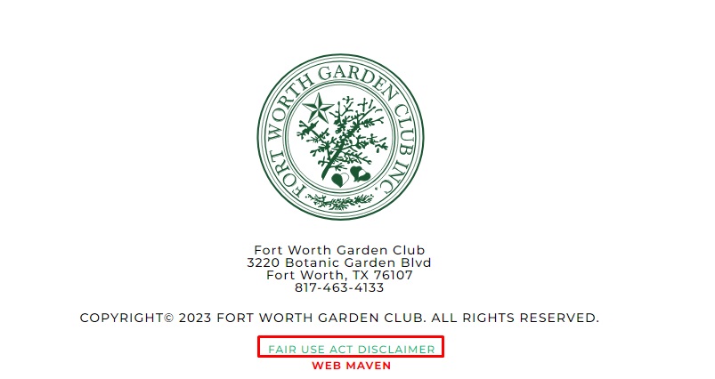 Fort Worth Garden Club Fair Use Act disclaimer