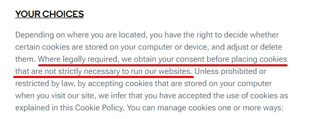 Qualcomm Cookies Policy: Choices clause