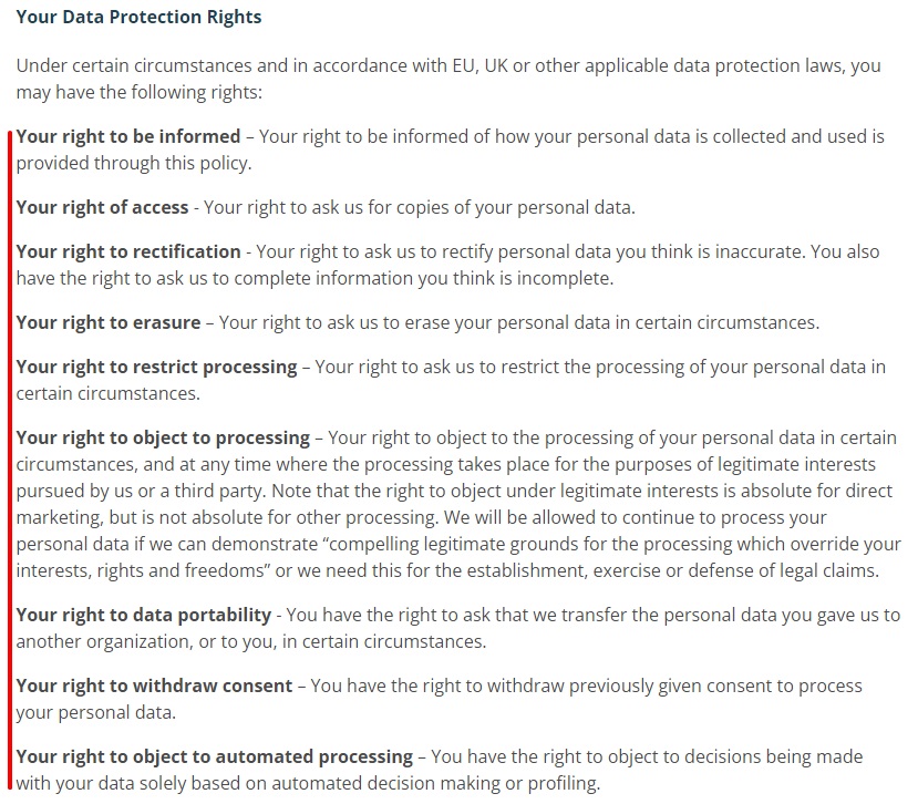 Respondus Privacy Policy: User rights clause