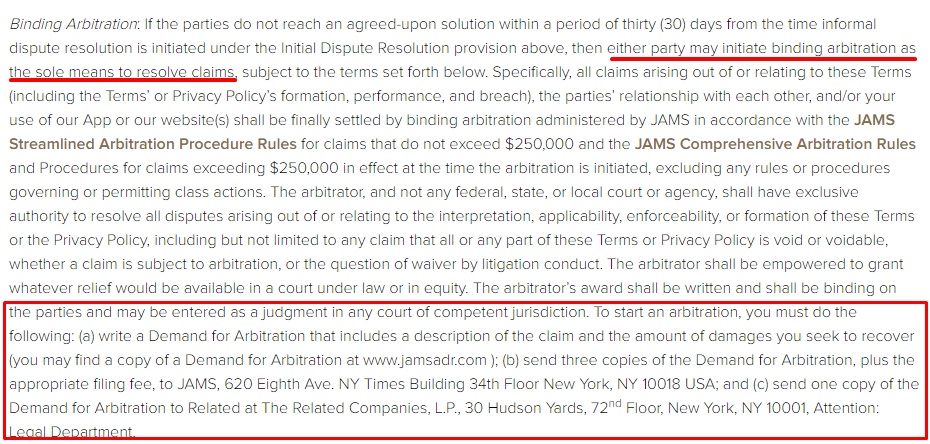 Related Terms of Use: Arbitration clause
