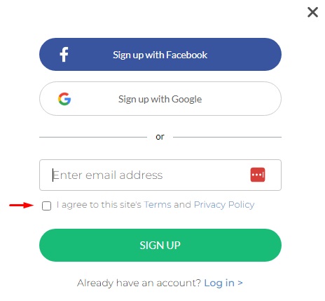 Generic example of account sign up page with agree checkbox highlighted