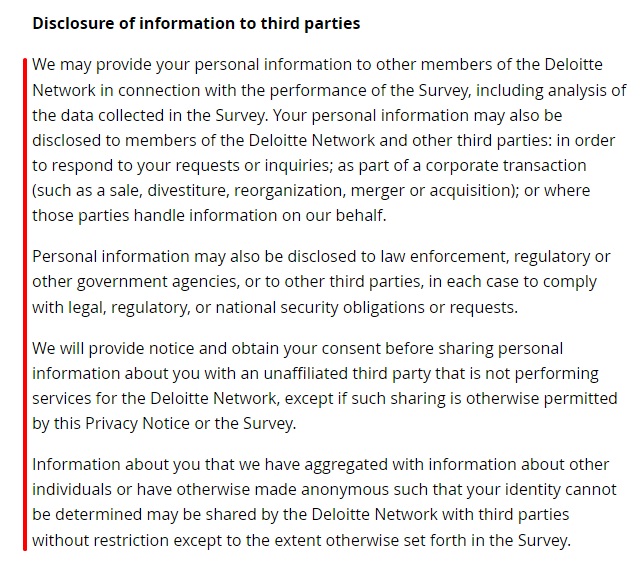 Deloitte Survey Privacy Policy: Disclosure of information to third parties clause