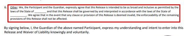 Optimist International release form excerpt