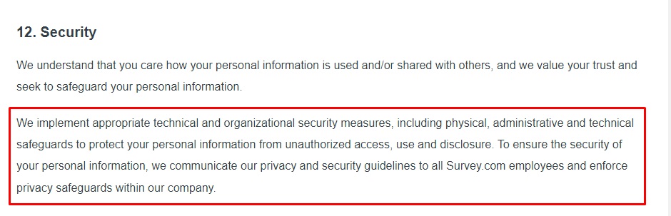 Survey Privacy Policy: Security clause