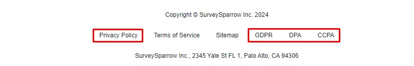 SurveySparrow website footer
