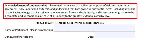 University of Oregon Assumption of Risk form