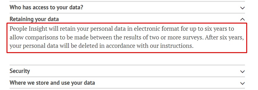 University of Oxford Privacy Policy: Retaining Data clause