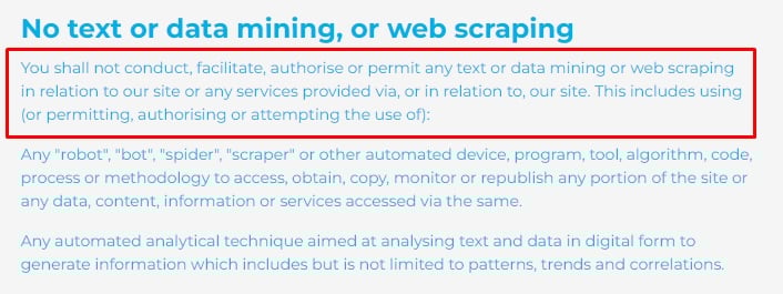 Co-op Levy Share Terms and Conditions: Web scraping clause