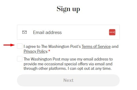 Washington Post sign up form