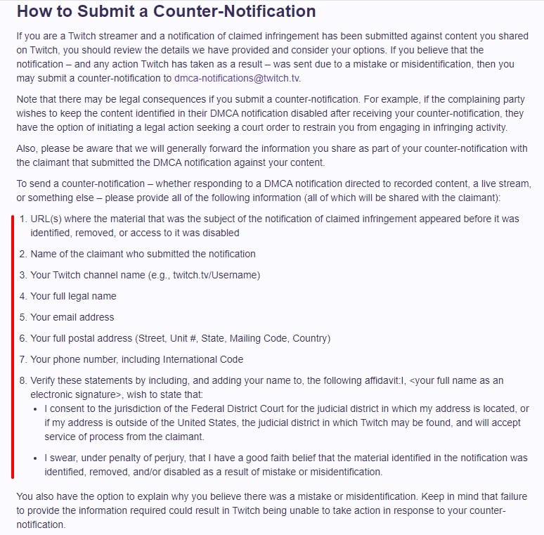 Twitch DMCA Guidelines excerpt