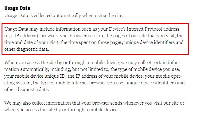 The Talks Privacy Policy: Usage data clause