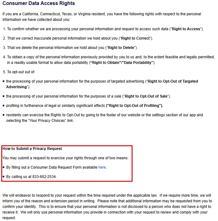 Aldi Privacy Policy: User rights clause
