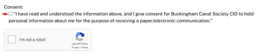 Buckingham Canal Society GDPR consent form