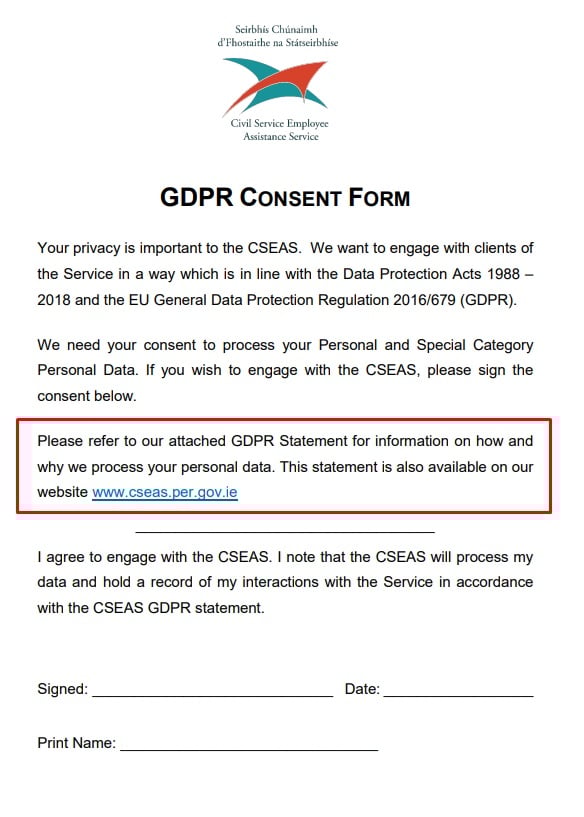 Civil Service Employee Assistance Service GDPR consent form