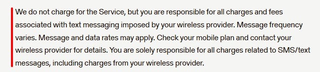 Desmond and Dempsey SMS Marketing Terms and Conditions: Charges clause